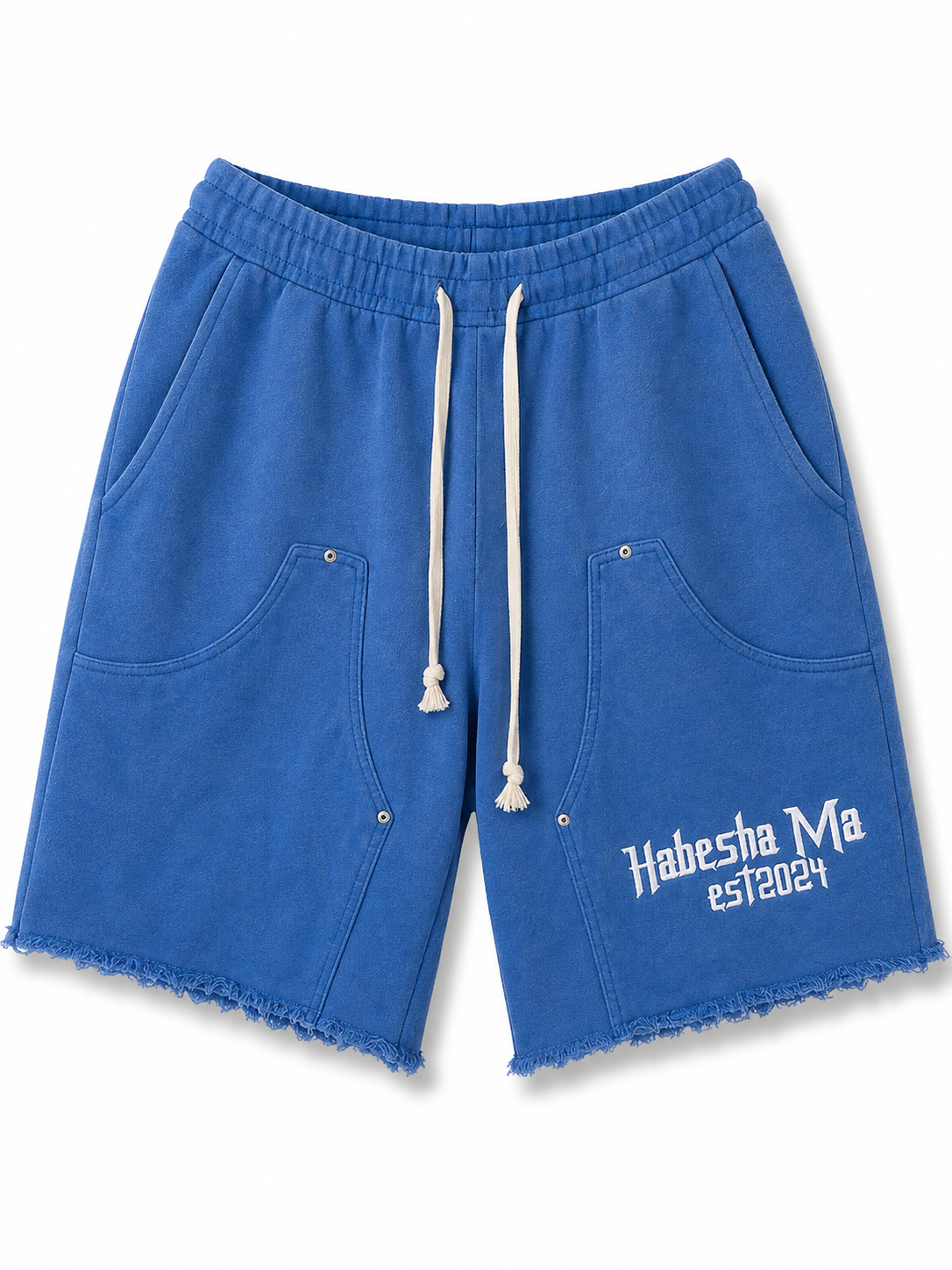 Habesha Made Blue Distressed Shorts