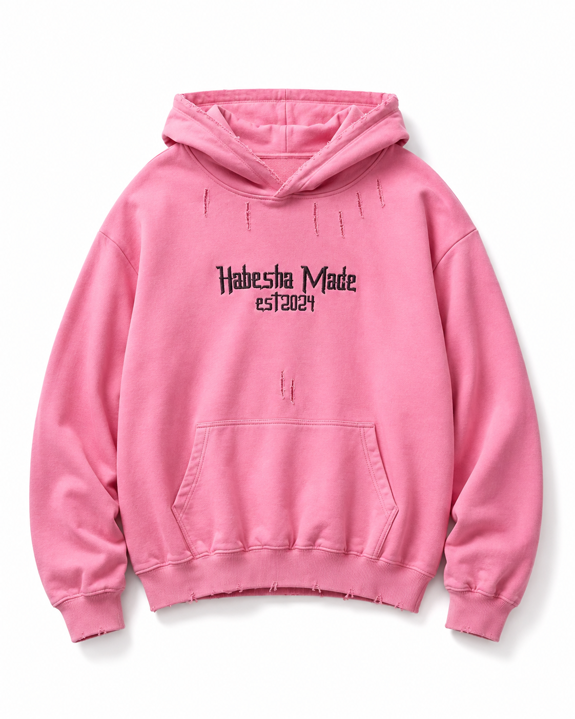 Habesha Made Pink Distressed Hoodie